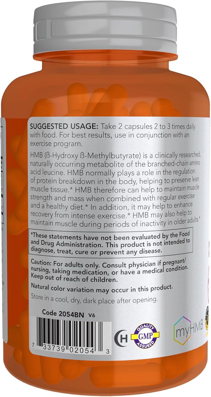 NOW Foods Sports Nutrition HMB (β-Hydroxy β-Methylbutyrate) 500 mg Sports Recovery* 120 Veg Capsules