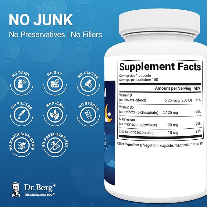 Dr. Berg Magnesium Glycinate 150ct – 4-in-1 Chelated for Muscle Nerve Sleep &amp Stress Support*– w/ D3 B6 &amp Zinc – 4X Lab-Tested – No Fillers – Formulated in USA GMP-Certified