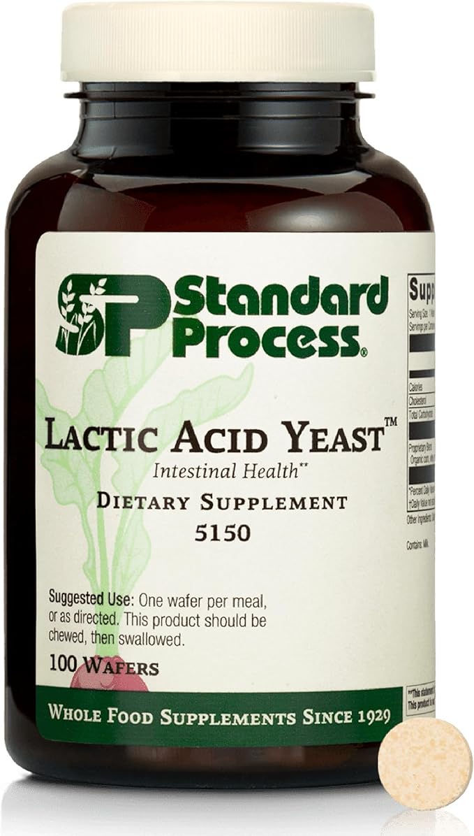 Standard Process Lactic Acid Yeast - Dietary Supplement for Digestive Health &amp Gut Support - Non-Soy &amp Vegetarian - 100 Wafers