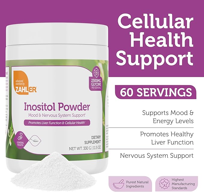 Zahler Inositol &amp Glycine Supplement Powder - Mood &amp Nervous System Support Supplements for Women - Hormone Balance &amp Healthy Ovarian Function - Kosher Gluten Free Dairy Free Soy Free 1