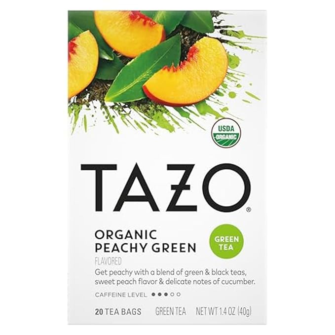TAZO Organic Peachy Green Tea Bags Green &amp Black Tea Blend with Sweet Peach Flavor Caffeinated Tea 120 Total Bags (20ct - Pack of 6)