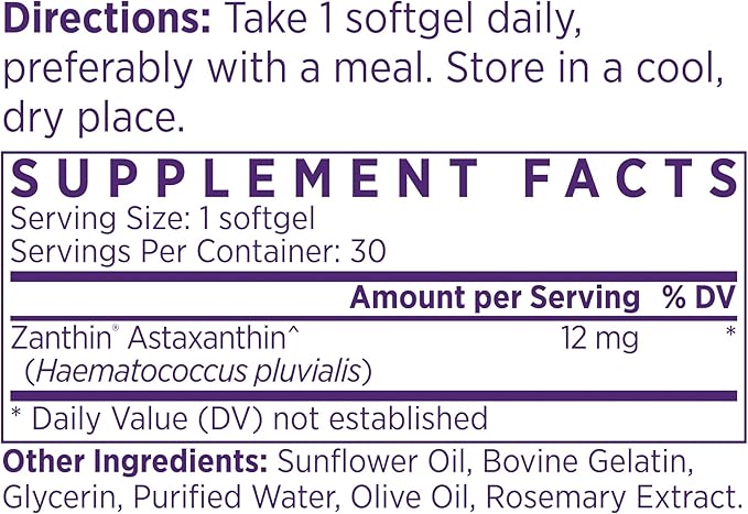NAOMI Extra Strength Astaxanthin Supplement 12mg - 3X Potency Antioxidant for Skin Eye Joint and Brain Health - 30 Softgels Non-GMO