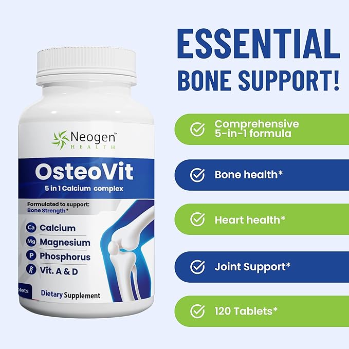 OsteoVit 5-in-1 Calcium 120 tabs Multivitamin: Calcium Magnesium Phosphorus Vitamin D3 &amp A - Bone Strength &amp Flexibility* Non-GMO Gluten Free | Calcium Supplement for Women &amp Men with