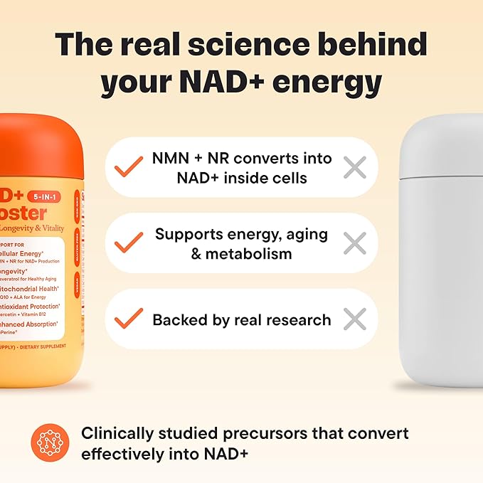 NAD+ Supplement with NMN &amp Nicotinamide Riboside (NR) – Advanced Cellular Energy &amp Healthy Aging Complex – with Resveratrol CoQ10 Quercetin &amp BioPerine – 60 Vegan Capsules