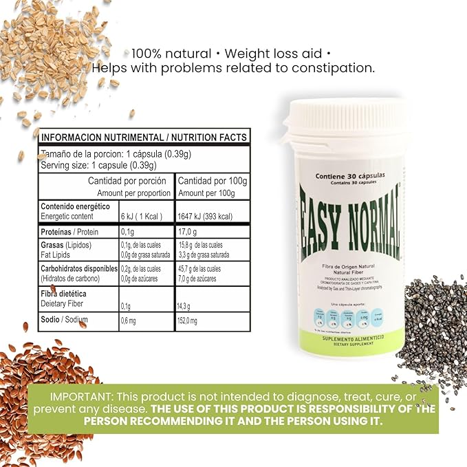 Easy Normal by Easy Figure | 2-Pack Natural Fiber Capsules (30 Each) | Apoyo Digestivo Natural | 60 Capsules Total