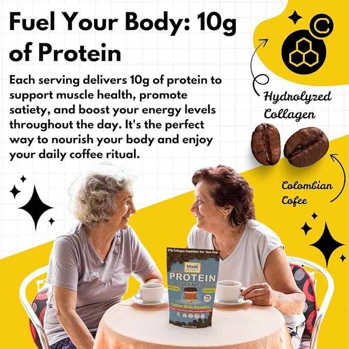 Made by Nature Collagen Protein Coffee | 30 Servings | Colombian Coffee | 10g Protein | Type 2 Collagen | Skin Joint Muscle Support | Energy Boost | Hot/Iced (30 Servings Collagen Protein Coffee)