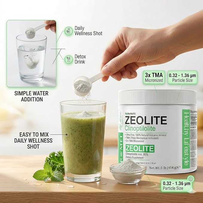 Zeolite Powder | 1 Pound - 454 g | Ultra FINE Less-Than 1 µm | Clinoptilolite 95% | 3X Activated | Safe Gentle &amp Effective Energy | Original Zeolite Powder (454 Servings) | Myherbalid