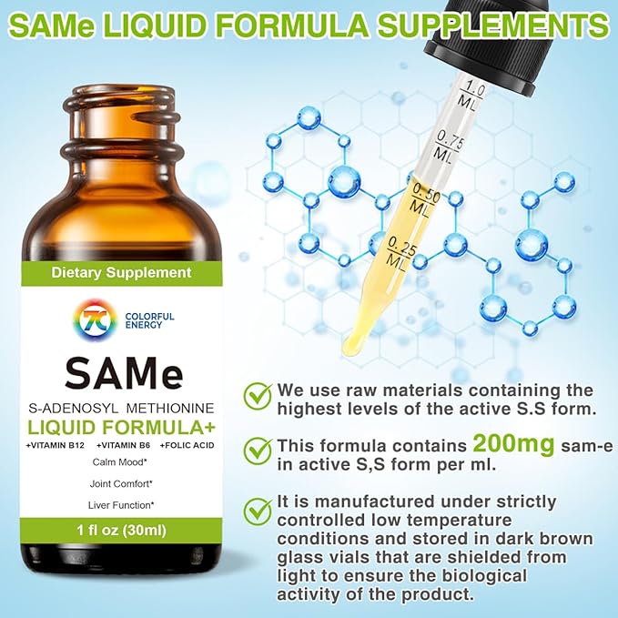 7c Sam e Liquid Supplement (S-Adenosylmethionine) Vitamin B6 B12 Added to Enhance Sam-e Effectiveness 98% Absorption Vegan Non-GMO Gluten-Free 1 Fl Oz