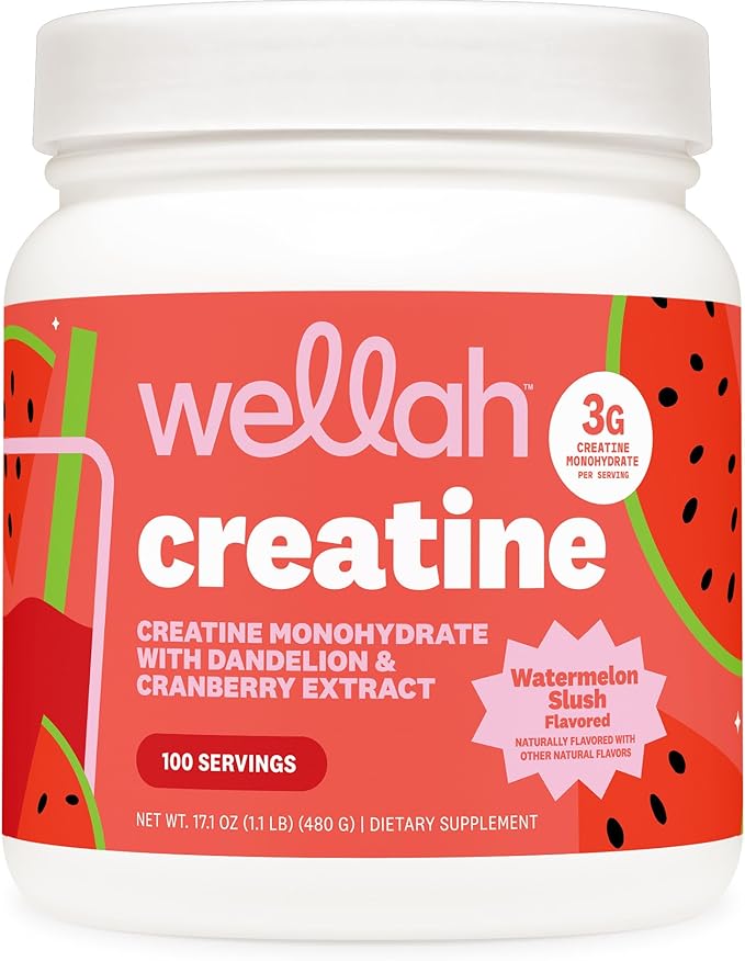 Wellah Creatine for Women (100 Servings Watermelon Slush) - Creatine Monohydrate with Dandelion &amp Cranberry Extract