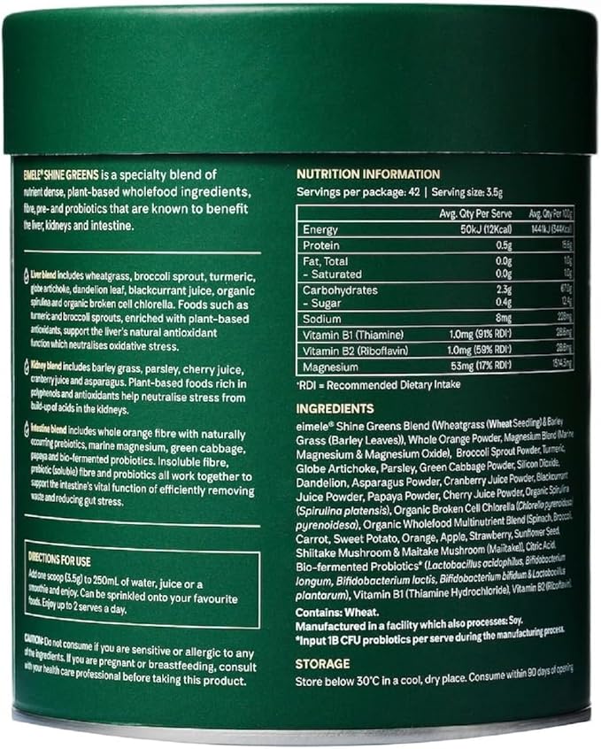 eimele | Shine Greens | Plant-Based Superfood Greens Powder for Gut Health | Supports Energy Digestion &amp Immunity | Packed with Antioxidants Essential Nutrients &amp Probiotics | 42 Servings (5