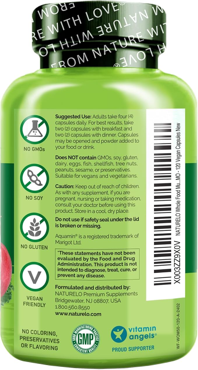 NATURELO Whole Food Multivitamin for Women 50+ (Iron Free) with Vitamins Minerals &amp Organic Extracts - Supplement for Post Menopausal Women Over 50 - No GMO - 120 Vegan Capsules
