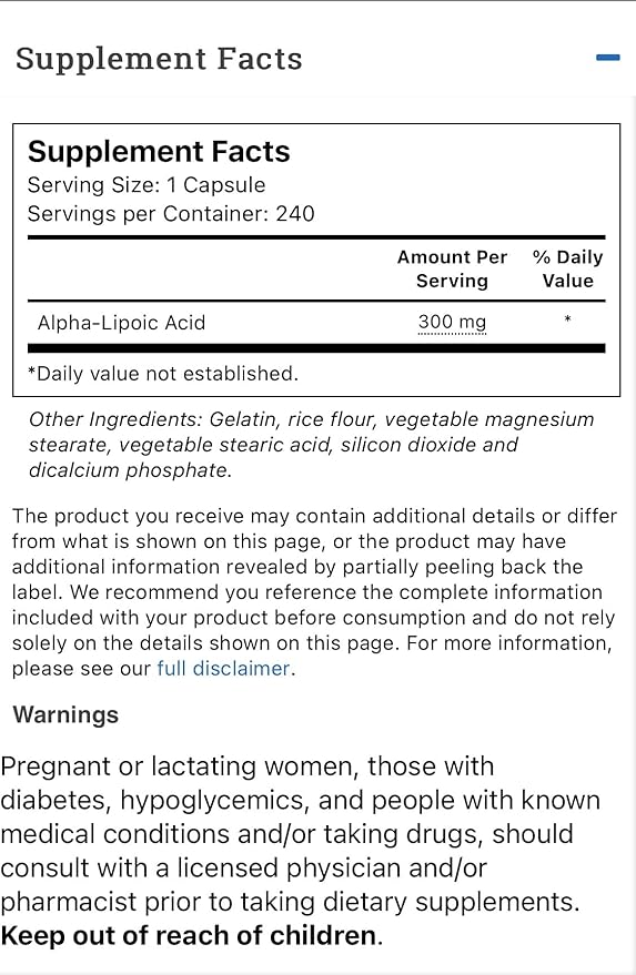 Vitacost Alpha Lipoic Acid - 300 mg - 240 Capsules