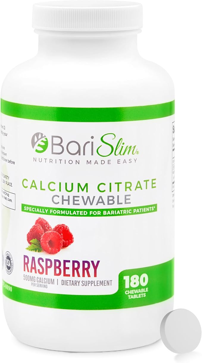 BariSlim Bariatric Calcium Citrate with Magnesium &amp Vitamin D Tabs - 500mg Calcium Citrate - Formulated for Post Weight Loss Surgery - Supports Bone Health | Raspberry Flavor | 180 Tablets