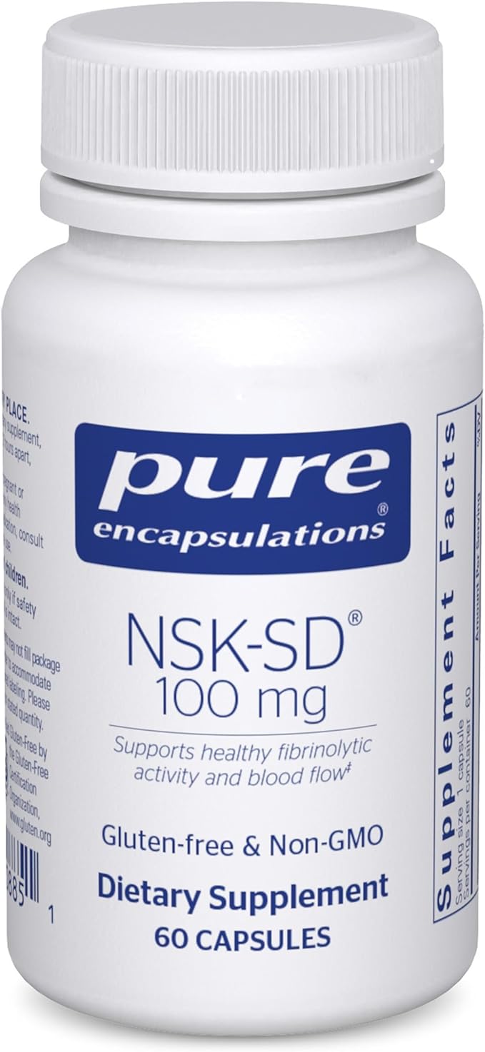 Pure Encapsulations NSK-SD - 100 mg Nattokinase - for Normal Blood Circulation - Supports Fibrinolytic Activity* - Gluten Free &amp Non-GMO - 60 Capsules