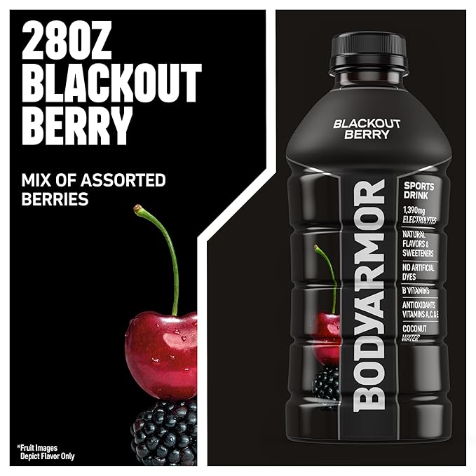 BODYARMOR Sports Drink Blackout Berry Electrolyte Drink Hydration 28 Fl Oz Bottles (15 Pack) Flavored Coconut Water with B Vitamins &amp Antioxidants
