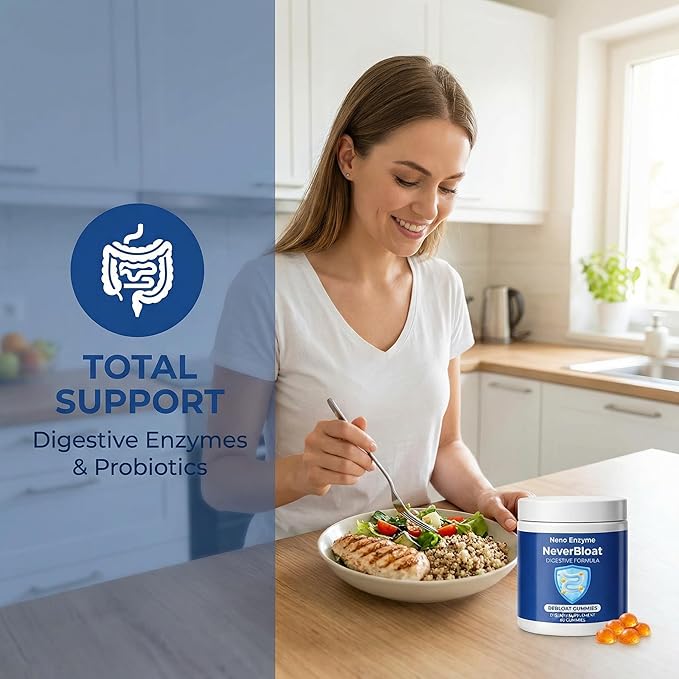 Nano Digestive Enzyme Gummies with Probiotics – NeverBloat Formula for Daily Digestive Support Helps Relieve Bloating &amp Gas Chewable Enzyme Complex - 60 Gummies