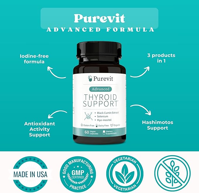 Advanced Thyroid Support Supplement with Black Cumin Extract Selenium Myo-inositol Thyroid Support for Hashimotos and Hypothyroidism 60 Capsules