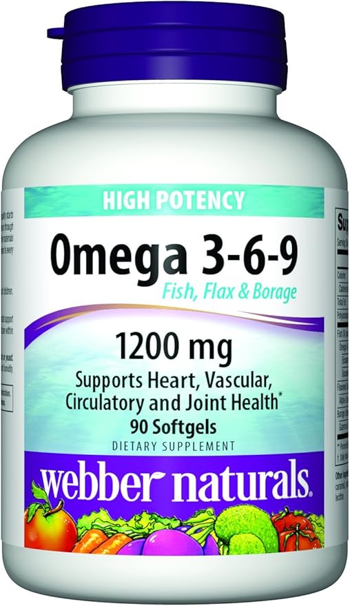 Webber Naturals Omega 3-6-9 Flaxseed Fish and Borage Oil Softgels 90 Count