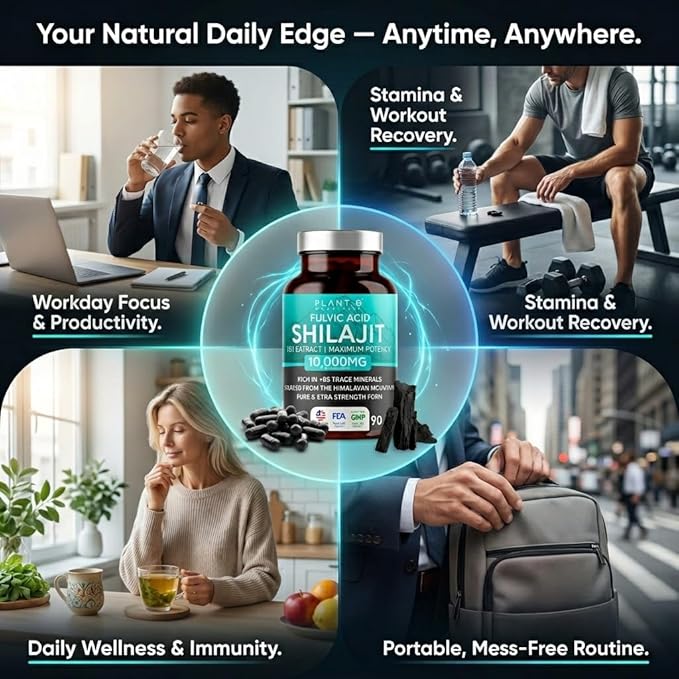 Pure Himalayan Shilajit Capsules - 10000mg Maximum Potency | Fulvic Acid + 85 Trace Minerals | Energy Boost Immune Support Cognitive Function | 90 Veggie Pills for Men &amp Women