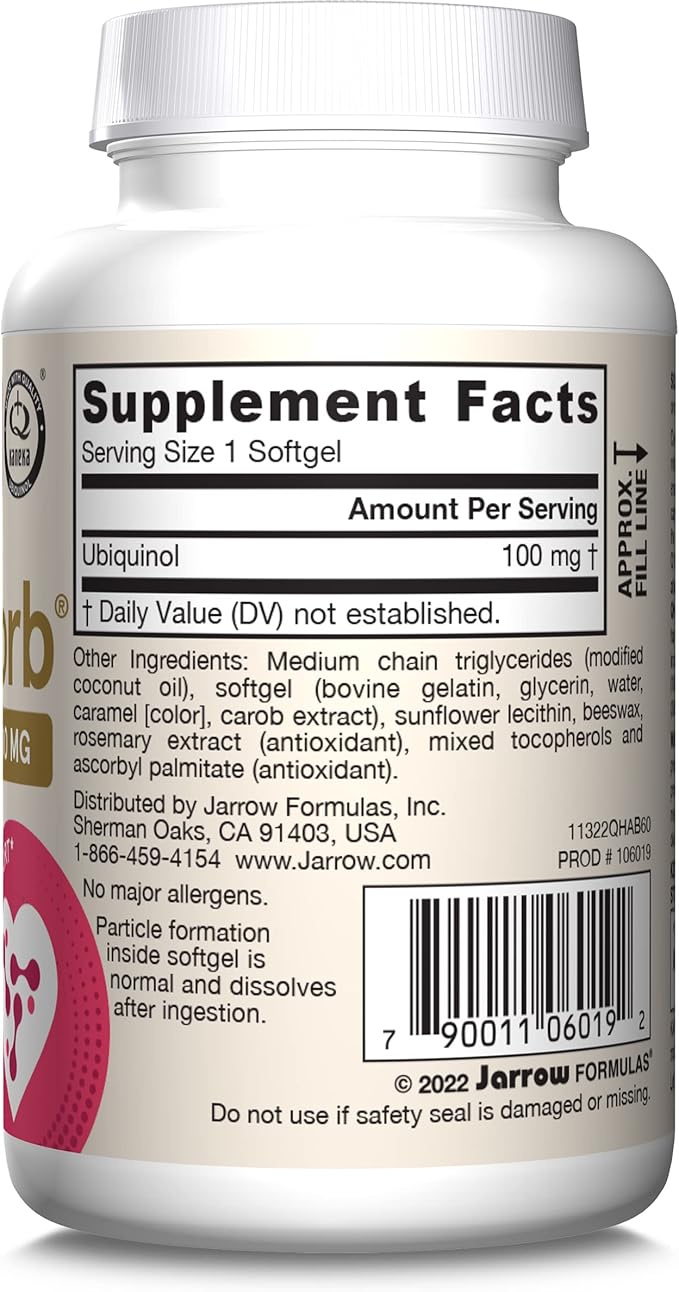 Jarrow Formulas QH-Absorb Ubiquinol 100mg - 60 Softgels - High Absorption &amp Active Antioxidant Form of Co-Q10 - Supports Mitochondrial Energy Production &amp Healthy Cardiovascular Function