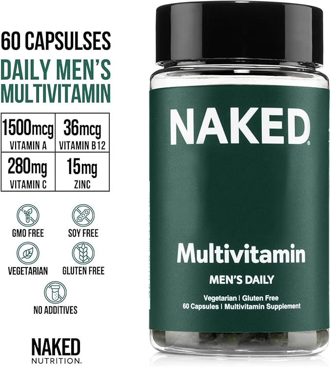 NAKED Men’s Multi – Daily Multivitamin for Men – A C E Selenium Zinc Fruit and Super Green Extracts and More to Boost Immune Support – Gluten-Free and Vegetarian Daily Vitamins – 60 Capsules