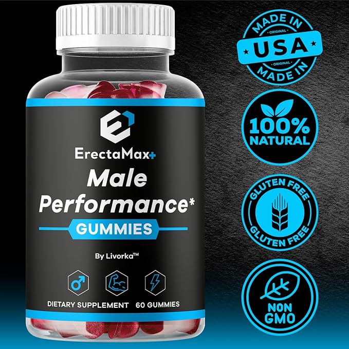 Erecta Max+ Gummies - Official ErectaMax+ Premium Gummys All Natural Advanced Formula for Health &amp Wellness Daily ErectaMaxPlus Supplement Support Vitamins Gomitas 60 Gummies for 1 Month