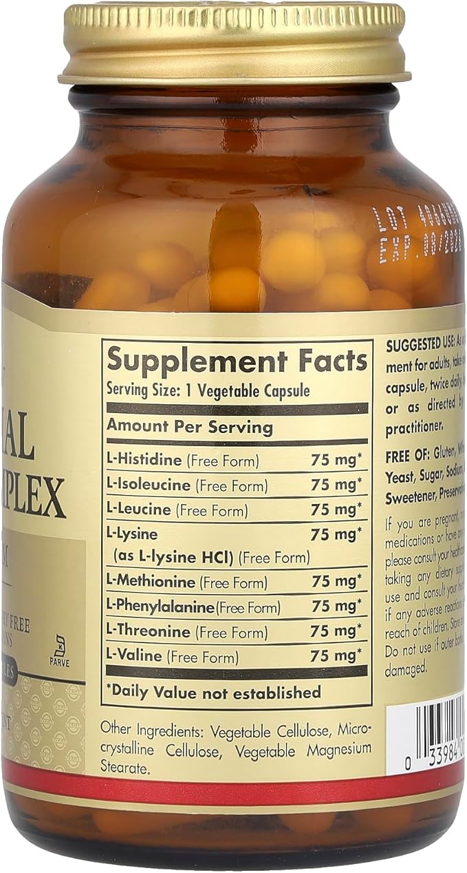 Solgar Essential Amino Complex 90 Vegetable Capsules - Free Form Essential Amino Acids - Non-GMO Vegan Gluten Free Dairy Free Kosher - 90 Servings