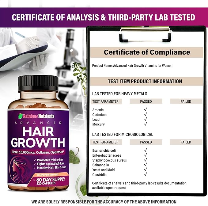 (2 Pack) Hair Growth Vitamins for Women | Biotin 10000mcg Collagen Patented OptiMSM® goMCT® Saw Palmetto | Naturally Regrow Stronger &amp Healthier Hair Skin and Nails | May Stop Hair Loss