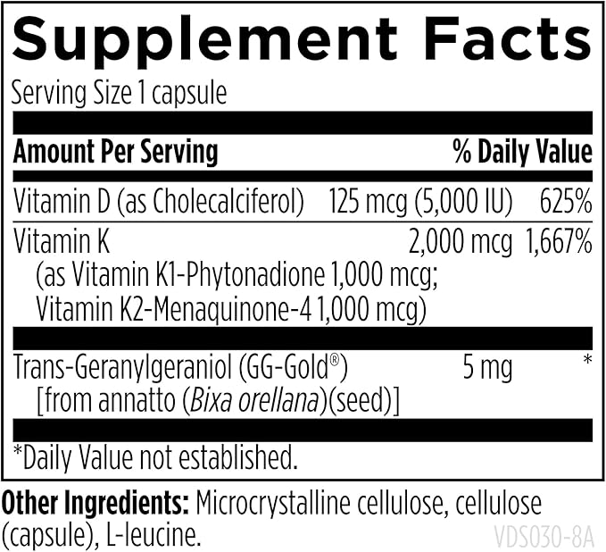Designs for Health Vitamin D Supreme - Vitamin D 5000 IU with 2000mcg Vitamin K as MK4 for Bone Health Heart Health Mood &amp Immune Support - Vitamin D3 Enhanced with GG Supplement (30 Capsules)