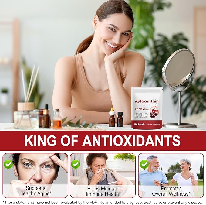 Astaxanthin 12mg 240 Softgels 8 Month Supply | Premium Astaxanthin Antioxidant Supplements - Supports Eye Immune Joint Skin Health and Internal Circulation Easy to Swallow Non-GMO