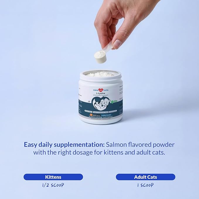 L-Lysine Supplement for Cats 900mg/scoop - Cat Supplement for Sneezing and Runny Nose Cold Immune Support Eye Function and Respiratory Health – Lysine Powder