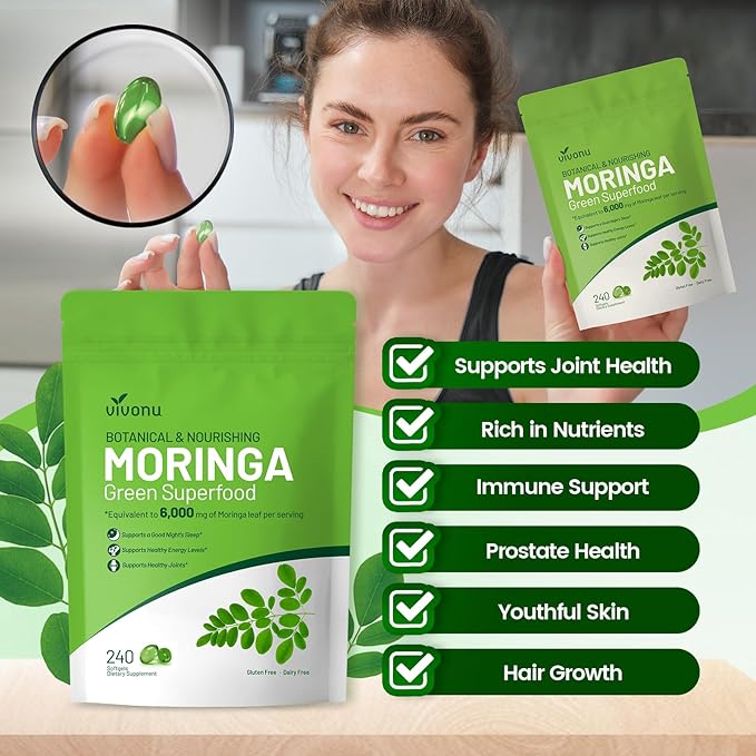 VivoNu Pure Moringa Capsules Moringa Leaf Extracts 120 Day Supply 30:1 Ultra-Concentrated Liposomal Tech 98% Absorption Complete Green Superfood for Energy Skin Immune &amp Gut Health 4 Bag