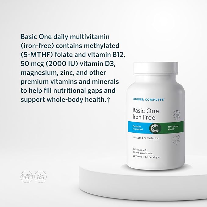 Cooper Complete - Basic One Multivitamin Iron Free - Daily Multivitamin and Mineral Supplement - 60 Tablets per Bottle. Pack of 3