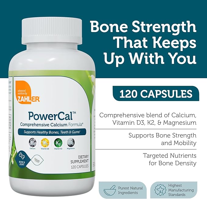 Zahler PowerCal - Calcium D3 K2 Magnesium Supplement - Teeth Gums &amp Bone Strength Support - Kosher Bone Health Calcium Supplement for Women &amp Men with Vitamin D3 K2 and Magnesium (120 Capsule
