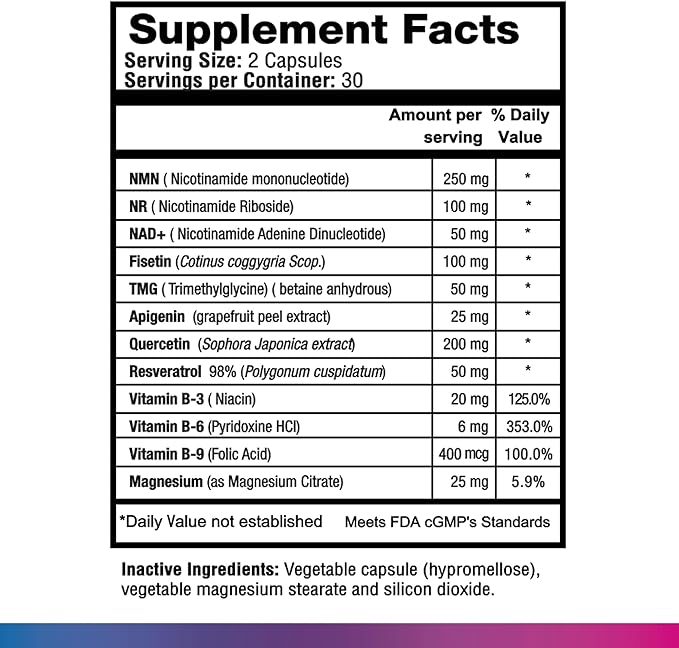 N.A.D.+ Longevity – Cardiovascular Support Supplement with NMN NR Resveratrol Fisetin Quercetin TMG &amp Apigenin – Promote Healthy Heart Function &amp N.A.D.+ Levels – 60 Veggie Capsules