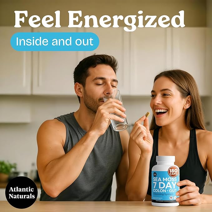 Atlantic Naturals Sea Moss 7 Day Colon &amp Gut | Enriched with Psyllium Husk Senna Powder Turmeric &amp Herbs | Supports Digestive Health Bloating &amp Natural Flushing for Women &amp Men | 1