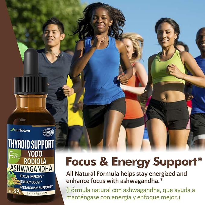 Thyroid Support Drops - Liquid Iodine Supplement Gotas de YODO y Selenio para Tiroides Con Rodiola Semenovii y Ortiga Fight Brain Fog w/Ashwagandha &amp Rhodiola Extract Tincture.2 oz