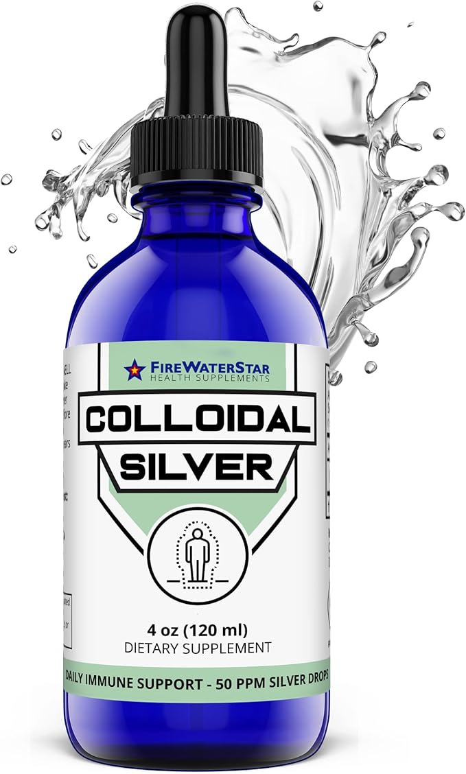 FWS Colloidal Silver Liquid Silver Drops 99.99% Pure Silver 4 oz Glass Bottle 60 Servings (2 Month Supply) 50 ppm Concentrated for Easy and Convenient Servings