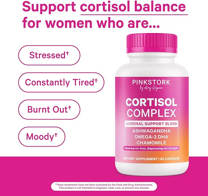 Pink Stork Digestive Health &amp Stress Support | Cortisol Complex with Adaptogens &amp Digestive Enzymes | Gut Energy Hormone &amp Mood Balance Support for Women