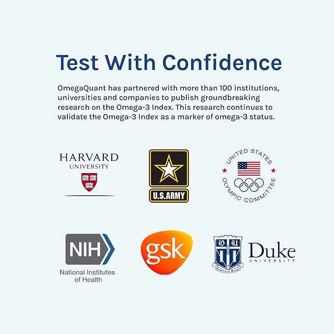 Omega Quant Omega-3 Index Complete - Complete Fatty Acid Profile Blood Test Kit | Includes - Omega-3s Omega-6s Saturated Fats Monounsaturated fats Trans Fats | 1 Complete Home Kit