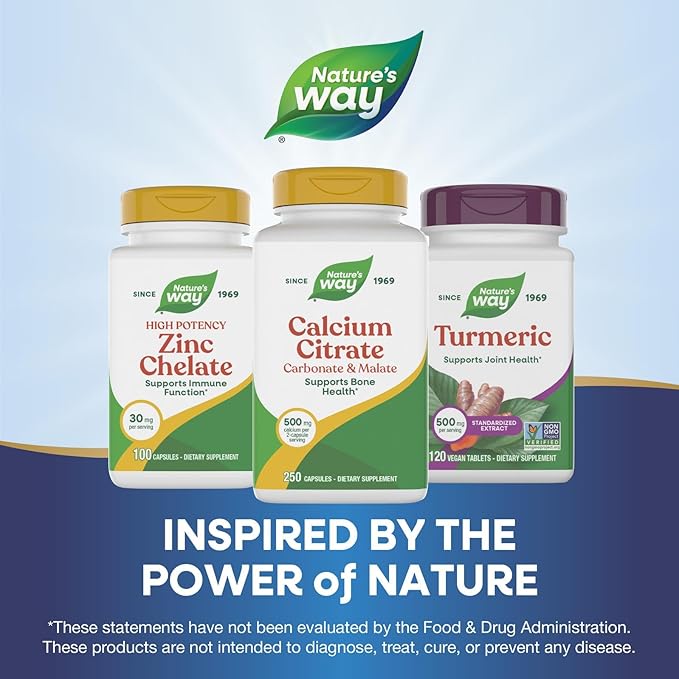 Nature's Way Calcium Citrate 500 mg Calcium per 2-Capsule Serving for Bone Health &amp Muscle Function* Blend of Citrate Carbonate &amp Malate Gluten Free 250 Capsules (Packaging May Vary)