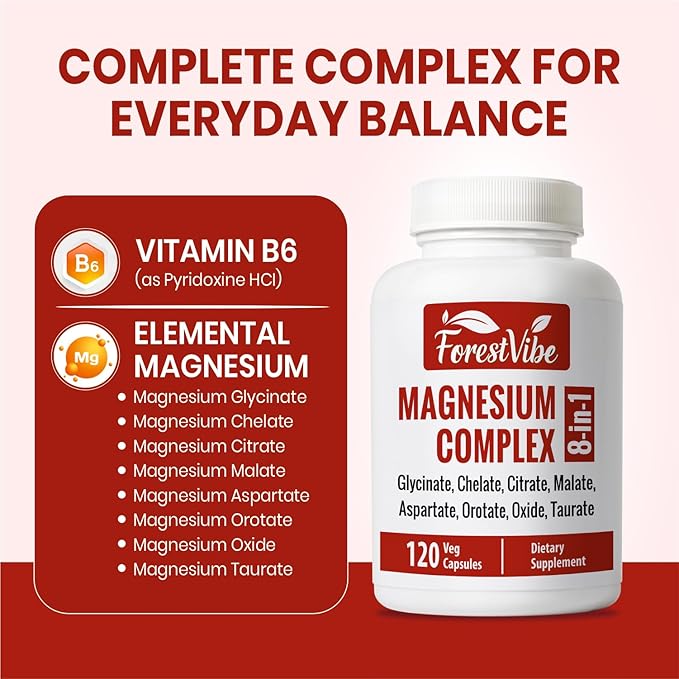 Magnesium Complex 420mg 8-in-1 Blend with Glycinate Chelate Citrate &amp Malate 120 Capsules 40 Day Supply Non-GMO &amp Gluten Free High Absorption Magnesium Supplement for Men and Women