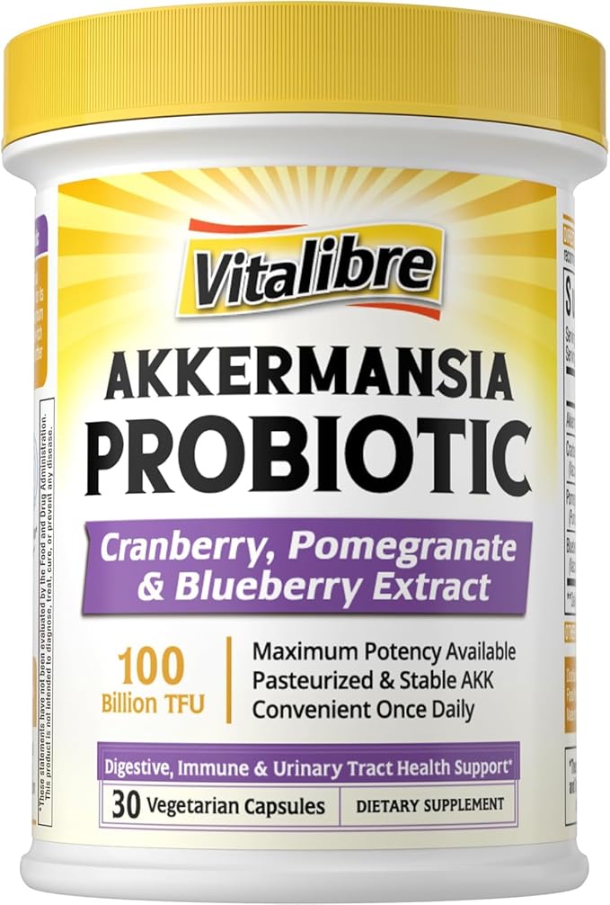 Akkermansia Probiotics 100 Billion TFU Pasteurized Akkermansia Muciniphila w/Cranberry Blueberry &amp Pomegranate Digestive &amp Immune Health Leaky Gut GLP-1 Supplement 30 Vegan Capsules
