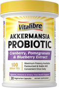 Akkermansia Probiotics 100 Billion TFU Pasteurized Akkermansia Muciniphila w/Cranberry Blueberry &amp Pomegranate Digestive &amp Immune Health Leaky Gut GLP-1 Supplement 30 Vegan Capsules
