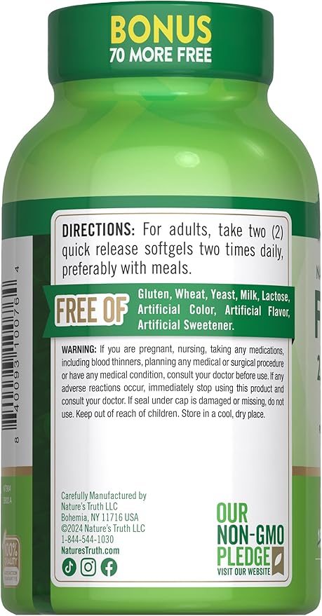 Nature's Truth Fish Oil 2000 mg | 600 mg Omega 3 | 250 Softgels | Natural Lemon Flavor | Non-GMO and Gluten Free Supplement