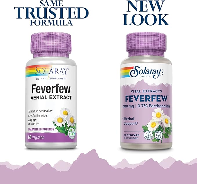 SOLARAY Feverfew Extract 400 mg | Healthy Circulation &amp Blood Vessels Head Comfort Support | Non-GMO | 60 VegCaps