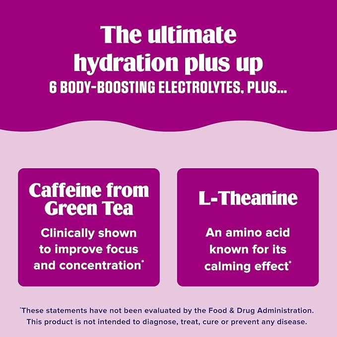 Ultima Replenisher Daily Focus Supplement &amp Electrolytes Powder - Acai Blueberry 14 Stickpacks - Hydration Packets 60mg Caffeine from Green Tea Extract &amp L-Theanine to Improve Focus &amp Co