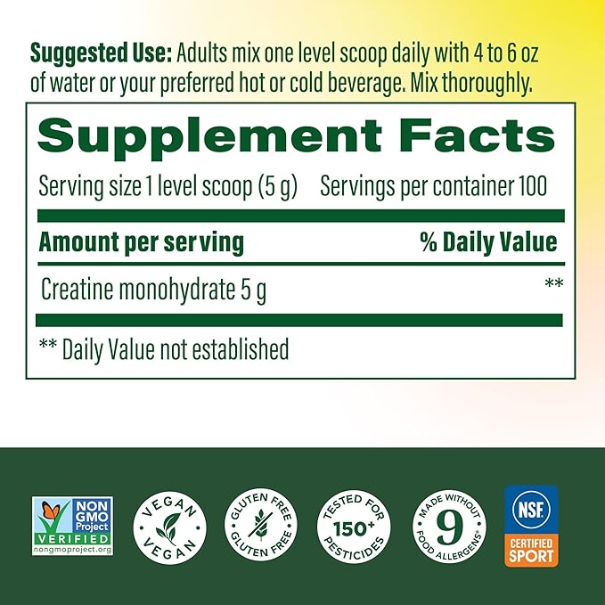 MegaFood Micronized Creatine Monohydrate Powder - Unflavored Post &amp Pre Workout Powder for Men &amp Women - Cognitive &amp Exercise Performance Support - NSF Certified for Sport- 500 Grams 100