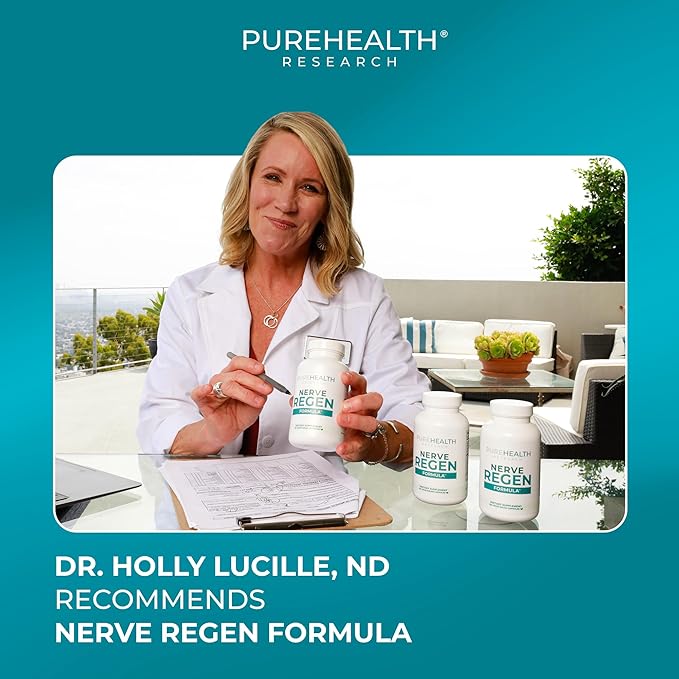 PUREHEALTH RESEARCH Nerve Regen Formula - Nerve Support Supplement for Feet &amp Hands - with Alpha Lipoic Acid ALA Benfotiamine Acetyl L-Carnitine Vitamin B2 B6 B12 D3 &amp More - 6 Bottles