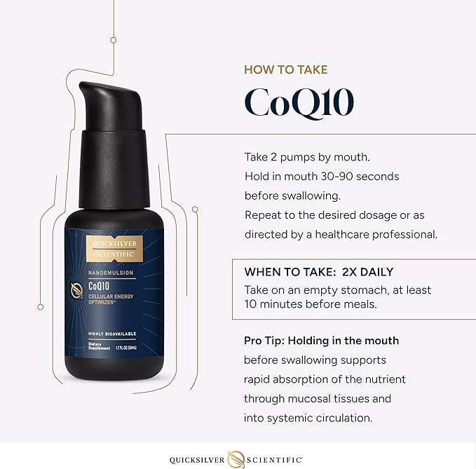 Quicksilver Scientific CoQ10 Nanoemulsion - Liposomal Coenzyme Q10 Cardiovascular Support &amp Cellular Energy Supplement - Fast Absorbing Liquid (1.7oz / 50ml)